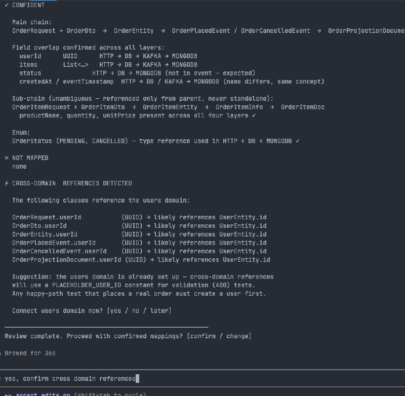 Mapping report with confident chains and cross-domain reference detection